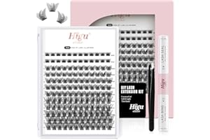HIGU CLACE Higu DIY Eyelash Extension Kit, 144 Pcs Lash Clusters Thin Band Cluster Lashes with Super Hold Mascara Brush Bond and Seal Eyelash Glue and Lash Applicator Eyelash Cluster Extensions Set (R-05 Kit)