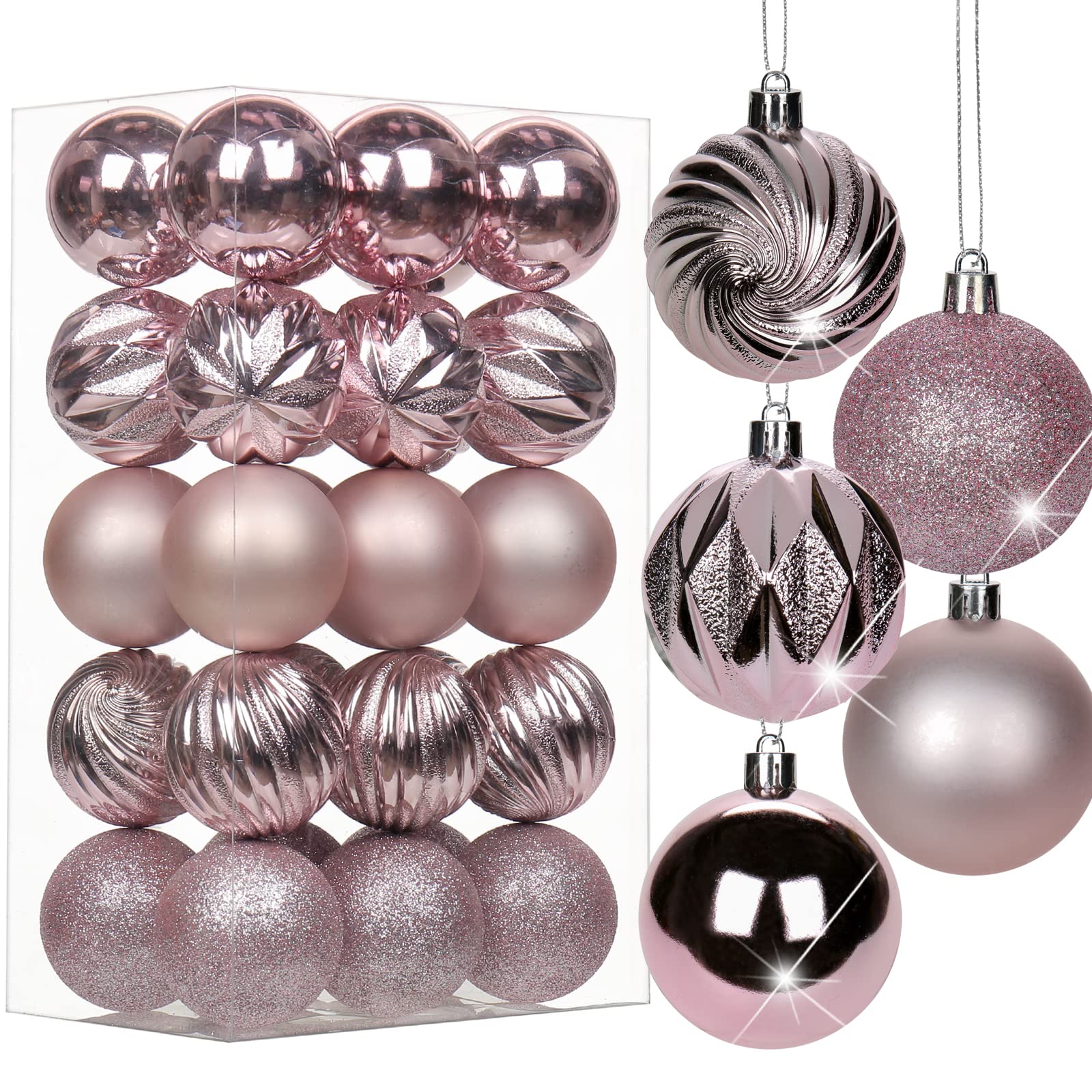 Photo 1 of 2.36" Christmas Ball Ornaments Pink 30 Pcs Small Shatterproof Christmas Tree Decorations Xmas Tree Christmas Ornaments Balls with Hanging Loop for Wedding Holiday Party Wreath Home Decor