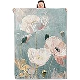 qxfqxf Elegant Pastel Floral Blanket Lightweight Blankets Gifts for Women Flannel Throw with White and Pink Flower Printed for Sofa, Bed, Travel, Picnic, Camping, Office, Decor Throws 60x50 Inch