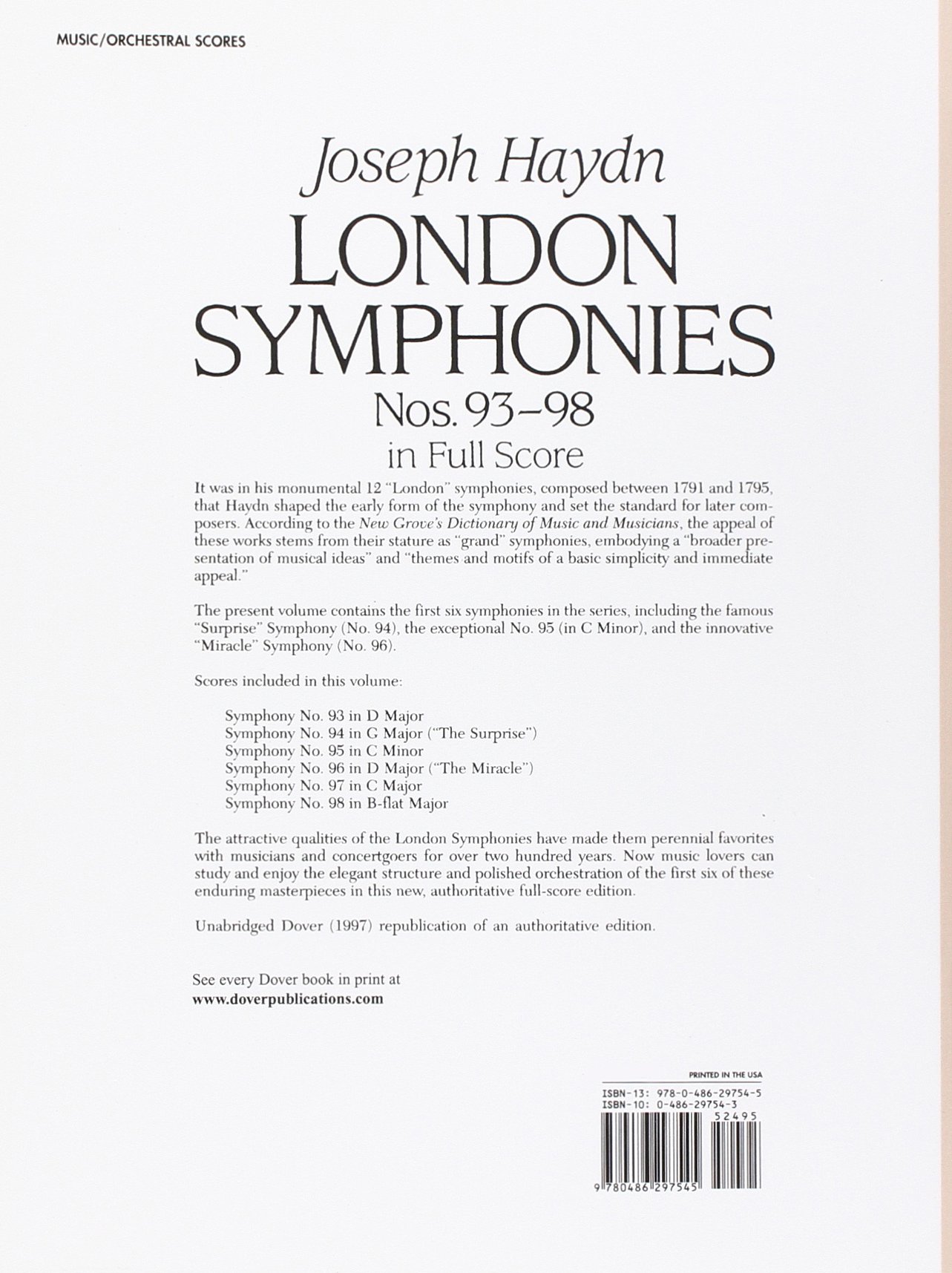 London Symphonies Nos 93 98 Dover Music Scores Haydn Joseph 9780486297545 Amazon Com Books London Symphonies Nos 93 98 Dover Music Scores Haydn Joseph 9780486297545 Amazon Com Books