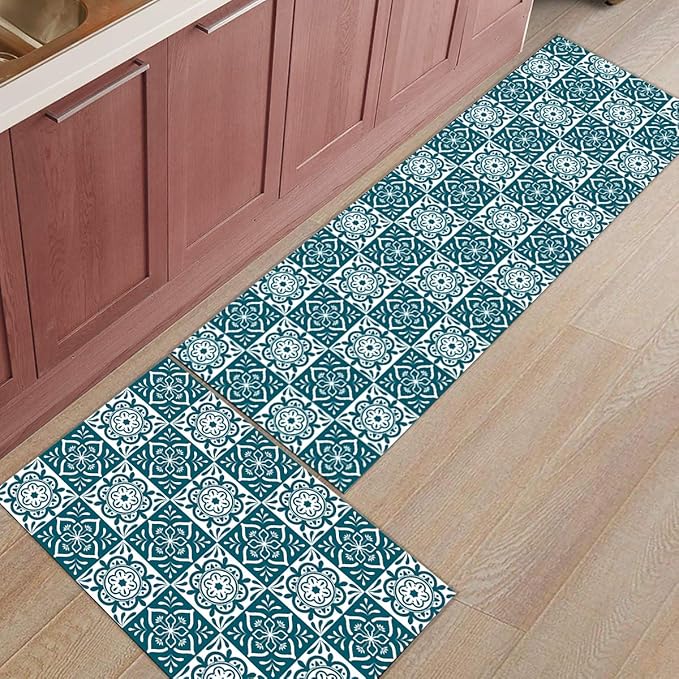 Juego de 2 alfombrillas antideslizantes para cocina, diseño floral