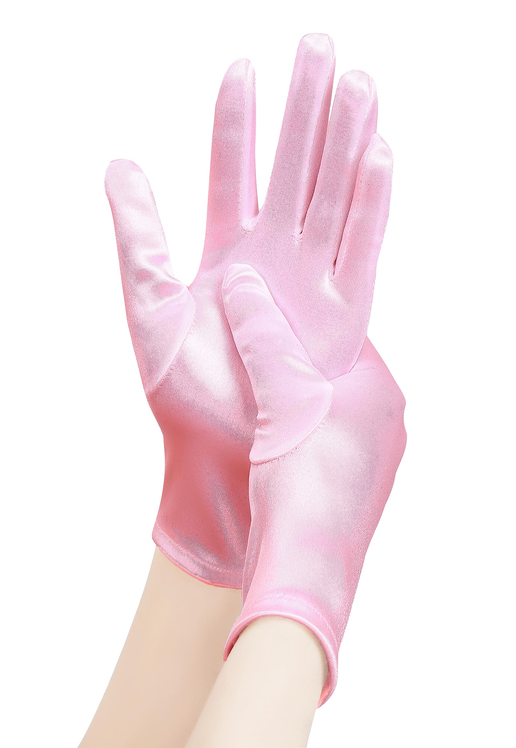 EORUBE Short Opera Satin Gloves for Women Wrist Length Banquet Gloves Tea Party Halloween Costume (Smooth 8.6" - Pink)