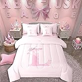 Erosebridal 7 Pieces Monogrammed Bows Bedding Set Full for Girls,Coquette Trendy Initial L Comforter Set Gifts for Women Daughter,Girly Pink Bowknot Bed in a Bag,Initial Preppy Bedroom Room Decor(L)