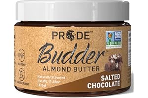 PRIDE FOODS EST 2018 Pride Foods Budder Clean Gourmet Almond Butter, Paleo, Keto, Gluten-Free, Vegan, Peanut-Free, Non-GMO, No Artificial Flavors, Perfect for Spreads, Snacks, & Sandwiches, 11.85 oz, Salted Chocolate