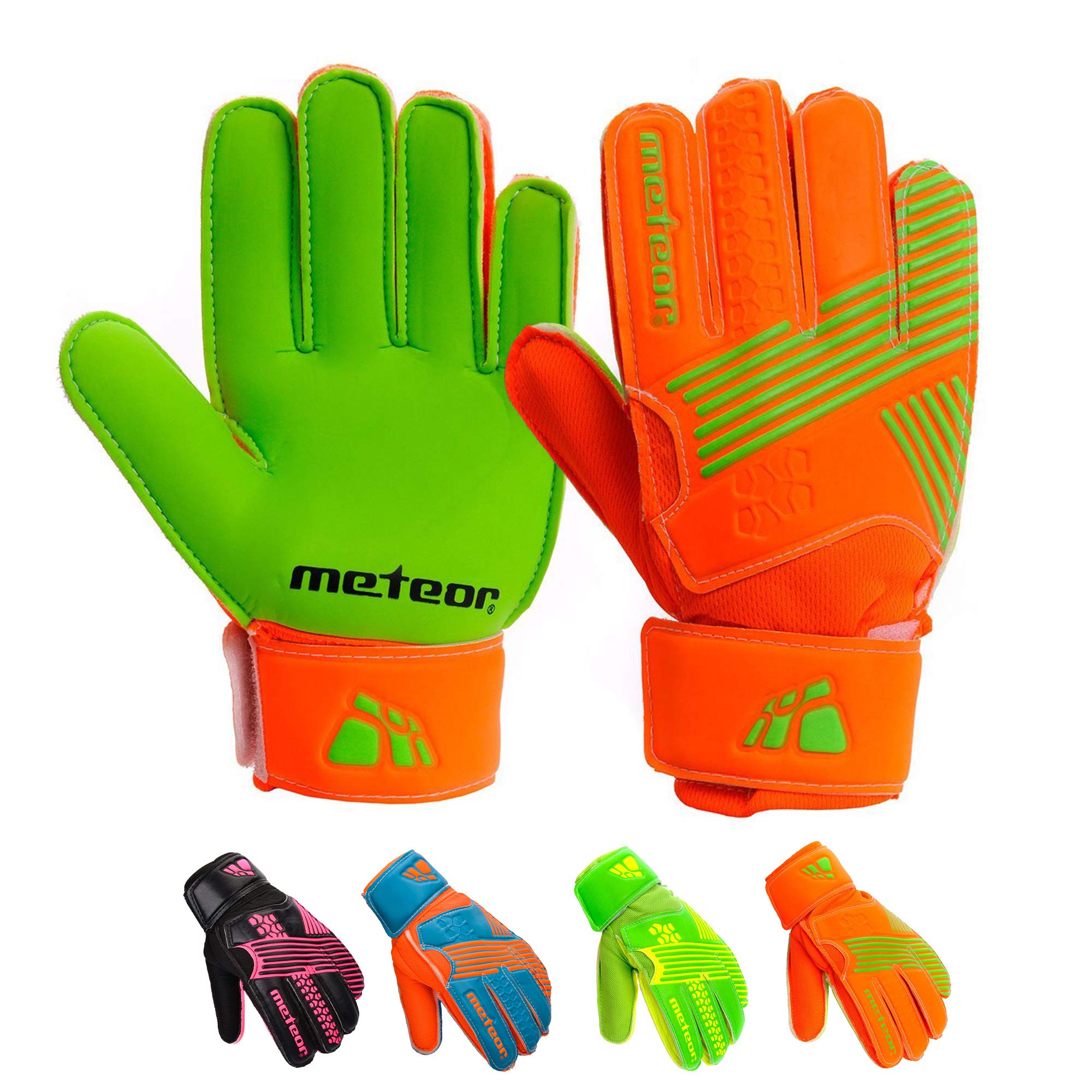 meteor Catch goalkeeper gloves – Goalkeeping gloves Flat Cut, EVA Foam Padding, Strong Grip in Wet & Dry Conditions, Breathable Inserts, Wrist Support Strap, football training - Size 9 - Orange