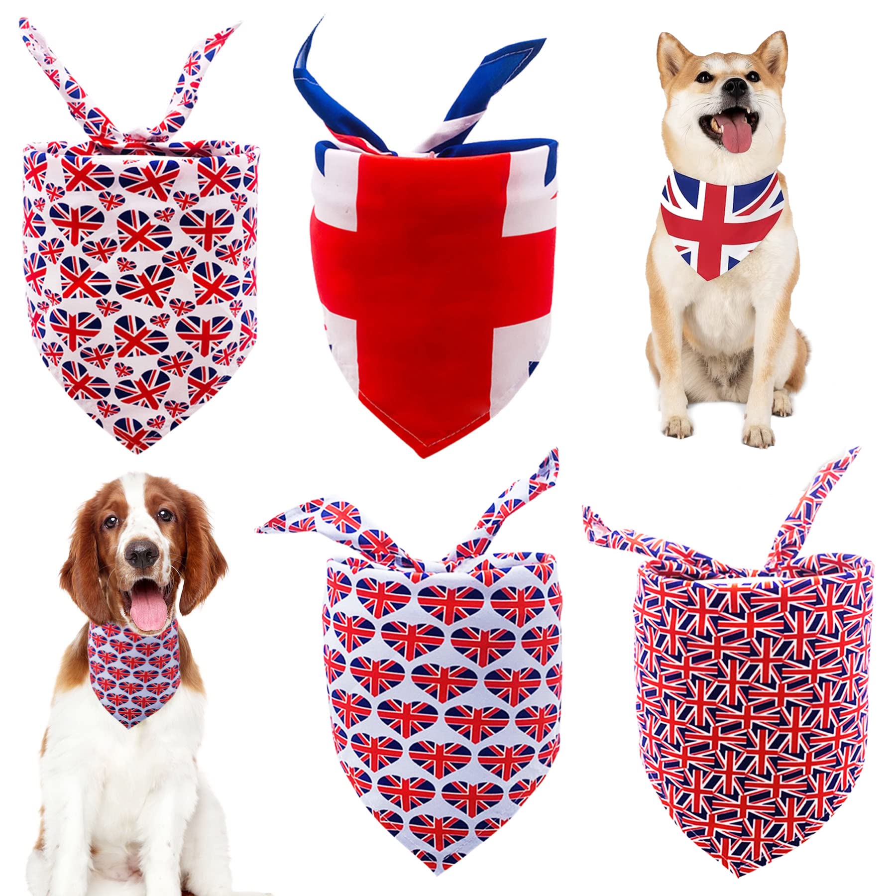 BIPY 4Pcs Union Jack Dog Bandanas UK Flag Festival Design Pet Triangle Scarf Soft Bibs for Small Medium Patriotic Neckpiece Dogs Cats Rabbits Pigs Washable Adjustable Neckerchief