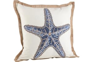 SARO LIFESTYLE 5433.NB20S Nautical Star Fish Print Down Filled Throw Pillow, Navy Blue, 20"