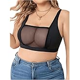 OYOANGLE Women's Plus Size Sheer Wireless Bra Full Coverage Bralette Comfort Everyday Bras