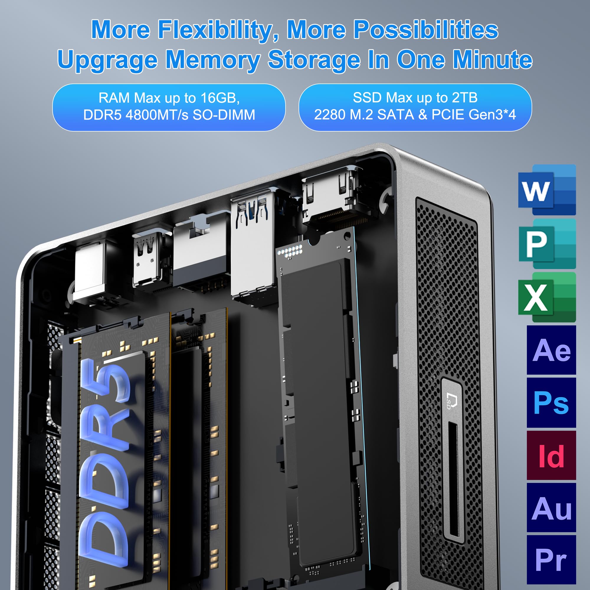GEEKOM Mini Air12 Mini PC, 16GB DDR5 RAM Intel 12th Gen Alder Lake N100 Mini Computers(up to 3.4GHz) 512GB M.2 PCIe Gen3x4 SSD Desktop Windows 11 Pro Support 4K/WiFi 6/BT 5.2/Gigabit Ethernet
