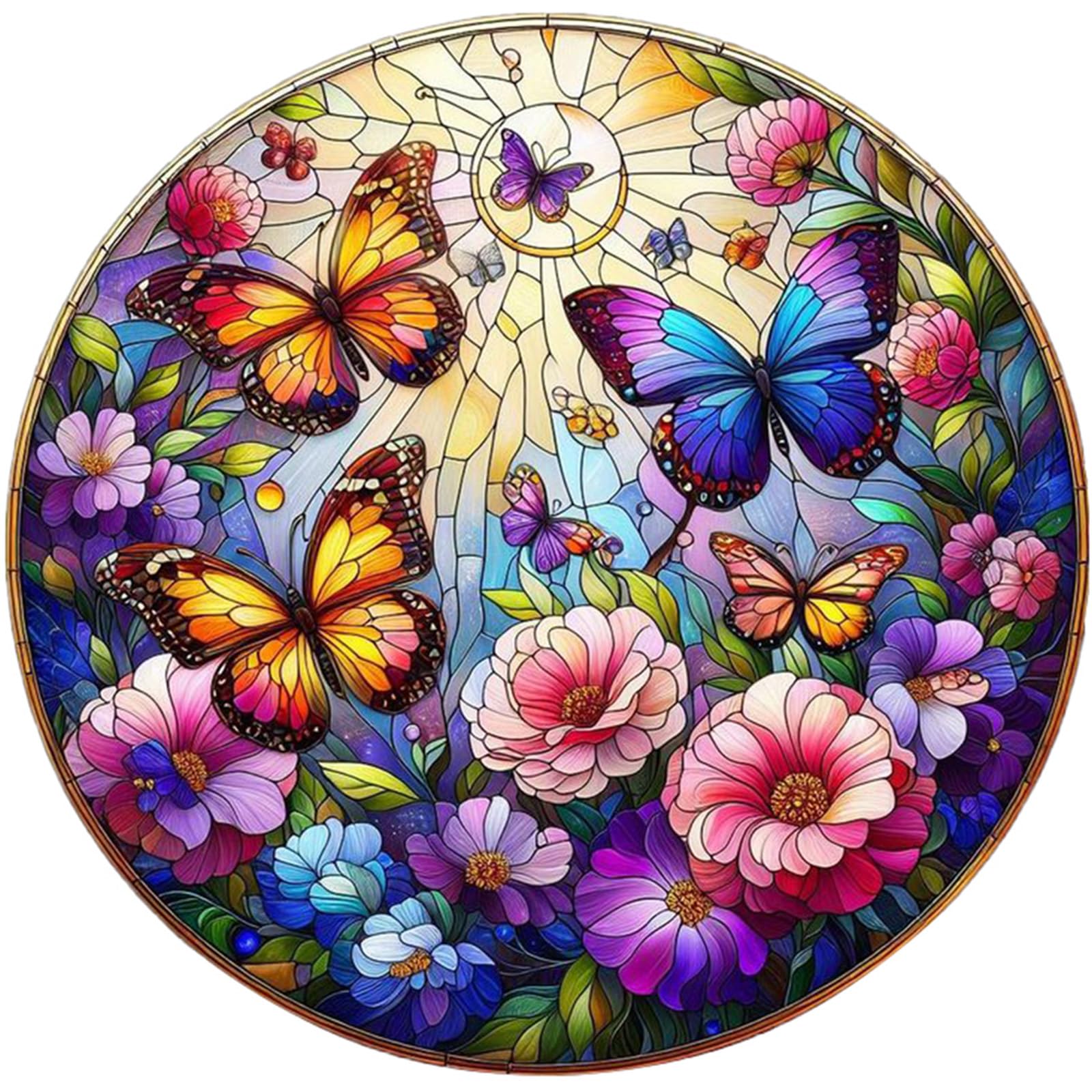 MEIYUDA 5D Diamond Art Stained Glass Butterfly and Flowers Painting Kit for Adults Kids - Crystal Art Craft for Home Decor 30x30cm