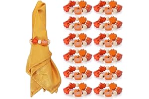 KPOSIYA 12 PCS Fall Napkin Rings, Thanksgiving Pumpkin Maple Leaf Napkin Rings for Table Decor, Wooden Napkin Holder Buckle for Holiday, Halloween, Fall Banquet, Home Party, Wedding Supplies