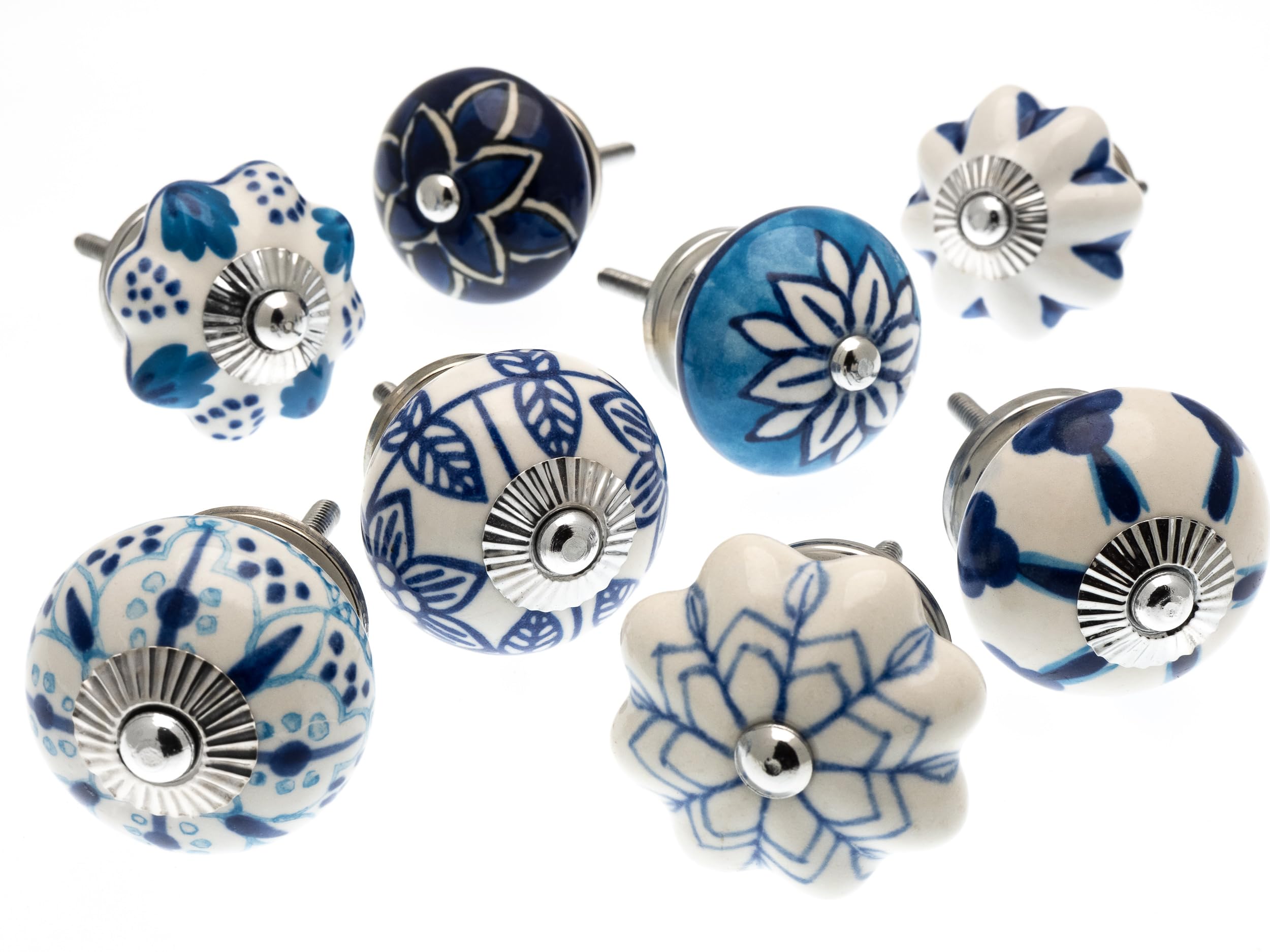 Mango Tree Cupboard Knobs - Decorative Blue and White with Contemporary Patterns Ceramic Door and Drawer Handles – Vintage Home Décor Set of 8