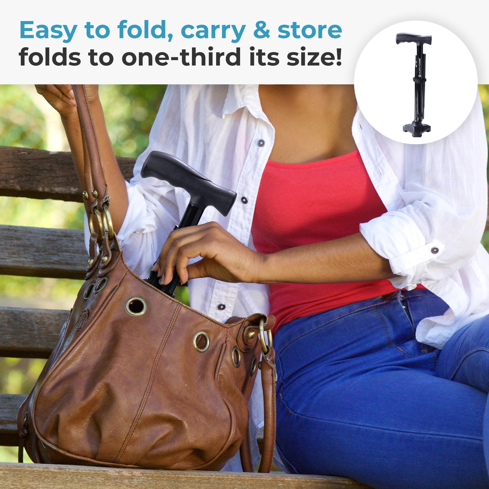 HurryCane Freedom Edition Foldable Walking Cane with T Handle