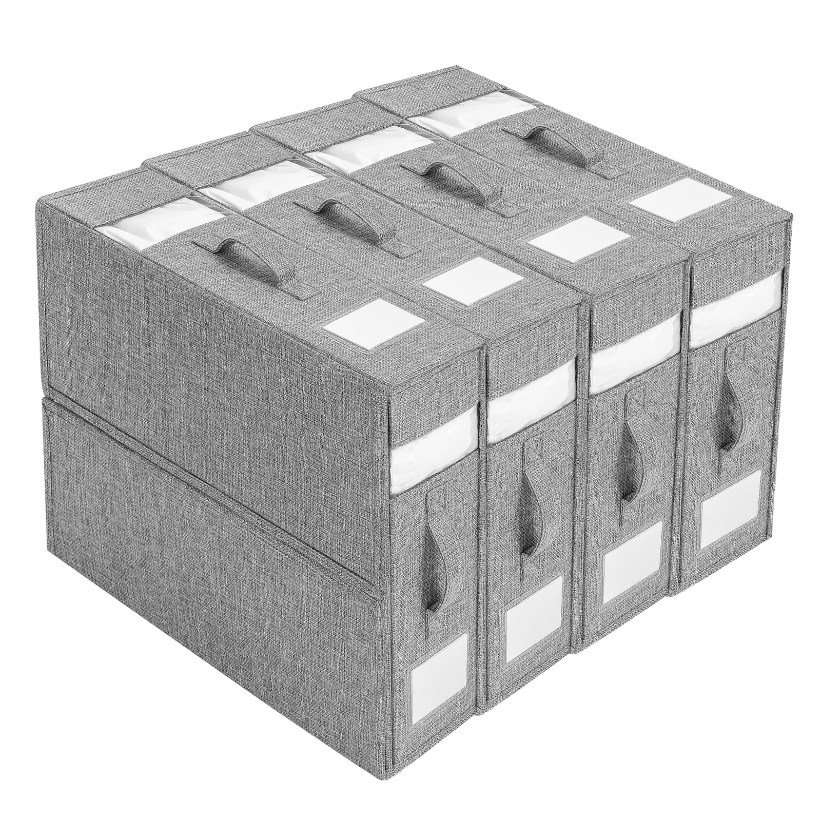 Bed Sheet Organiser, Foldable Closet Organizer for Under Bed, Folding Bedding Cover Storage Bag Box, 2 Visual Windows Closet Containers and Organizers for Sheets, Blankets, Clothes (Gray 4 Pack)