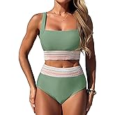 ZAFUL Women Bikini Swimsuits Swim Suits for Women 2025 Tummy Control Sporty High Waisted Bikini Two Piece Bathing Suit