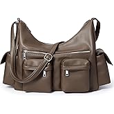 KALIDI Crescent Y2K Shoulder Bag Casual Vintage Punk Vegan Leather Purse Tote Zipper Pockets Hobo Crossbody Bag Work Travel