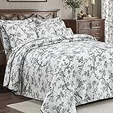 EVENHUG 100% Cotton Quilt King Size Black Bird Bedding Set Double Printing Lightweight Quilt Reversible Coverlet Bedspread with Pillow Shams All Seasons 3 Pieces (106"x96")