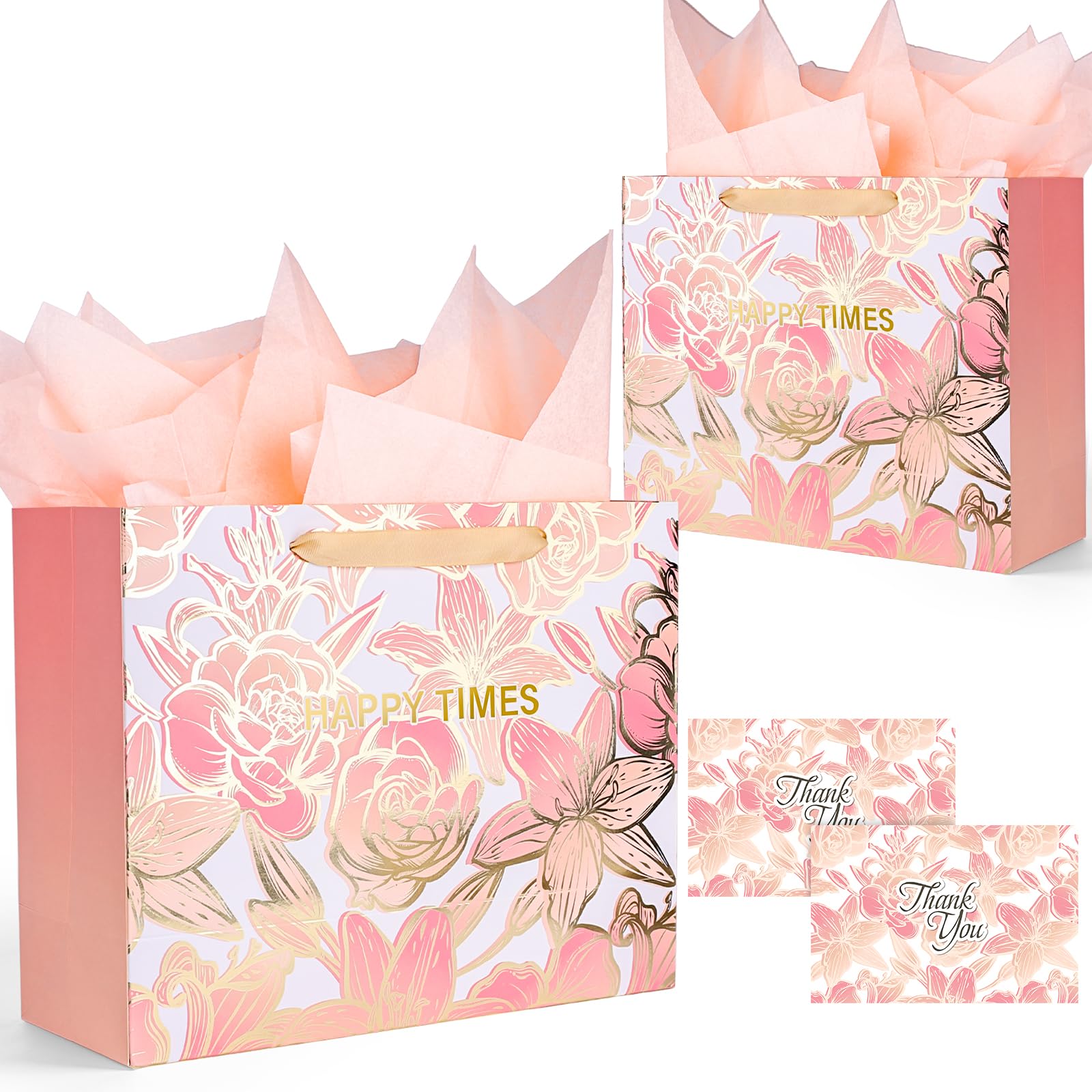 Shindel 13" Lily Gold Large Gift Bag, 2PCS Perfect Pink Party Favor ...