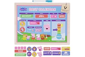 LUPPA Kid's Wooden Magnetic Daily Calendar - Interactive Learning, Reusable Schedule, Fun Chore Chart - SparkJoy Set for a Colorful Daily Routine! Peppa Pig Wooden Calendar