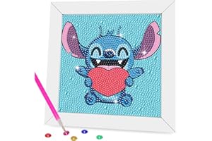 Miairivy Diamond Painting Kits for Kids, 5D Cartoon Diamond Art with Wooden Frame, DIY Cute Animal Big Gem Painting Set, Paint by Diamonds Crafts for Girls Boys Ages 4-12