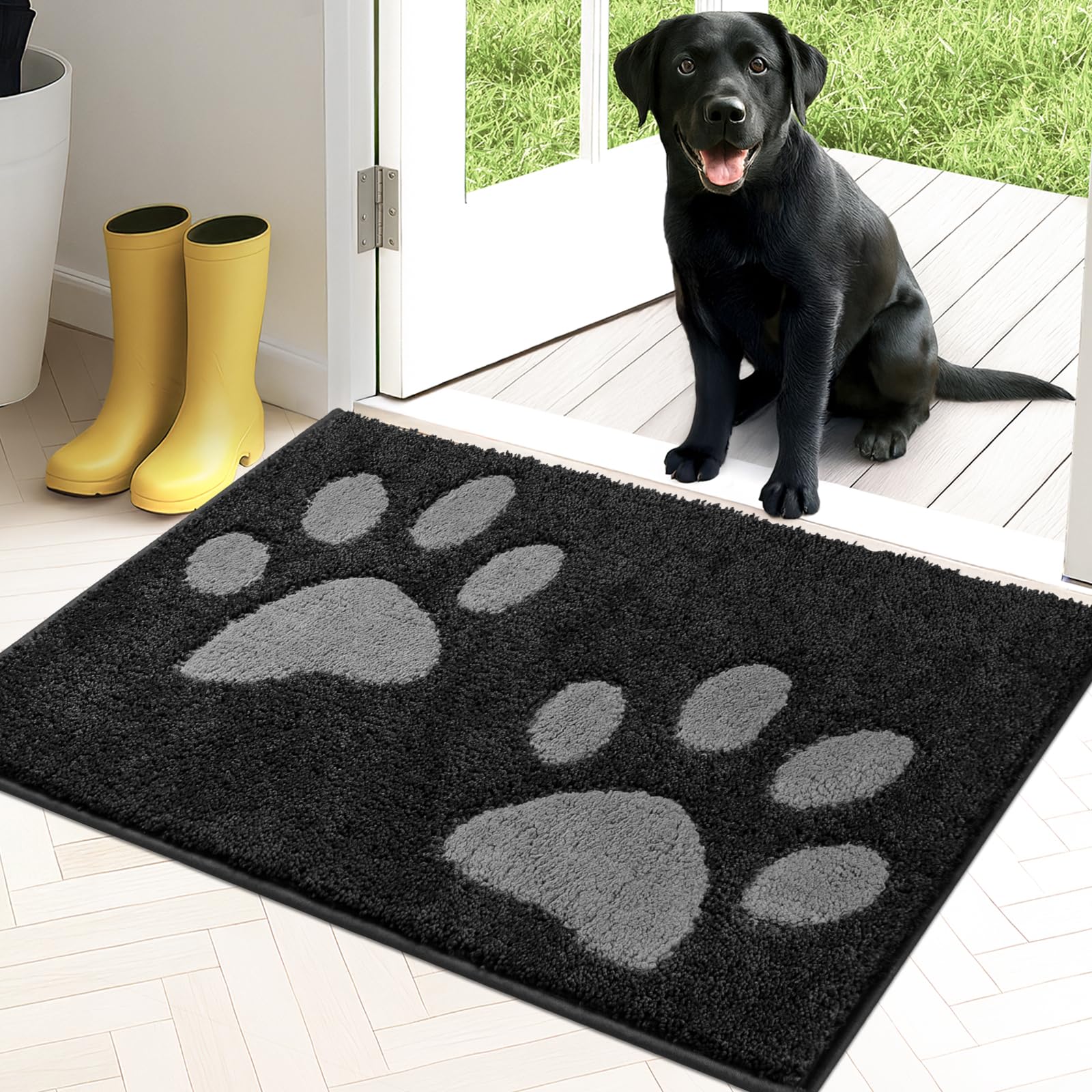 Photo 1 of PURRUGS Dirt Trapping Door Mat 20" x 31.5", Non-Skid/Slip Machine Washable Microfiber Entryway Rug, Dog Doormat, Super Absorbent Welcome Mat for Muddy Wet Shoes and Paws, Charcoal