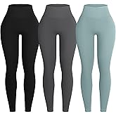 OVESPORT 3 Piece Ribbed Seamless Leggings for Women High Waist Workout Gym Athletic Yoga Pants