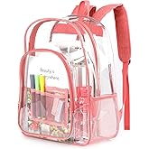Keepcross Pink Clear Backpack for School – Heavy Duty Transparent PVC Bookbag for Girls, See Through Design with Reinforced Straps & Side Pockets