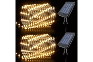 IJG Christmas 2 Pack Solar Rope Lights Outdoor Waterproof,Each 33ft 100 LED 8 Modes and Timer Clear Tube String Lights for Outside(Warm White)