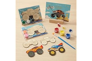 WORGO Monster Truck Party Favors 24 PCS - DIY Building & Painting Kits with 6 Unique Wooden Trucks, Crafts for Kids - Monster