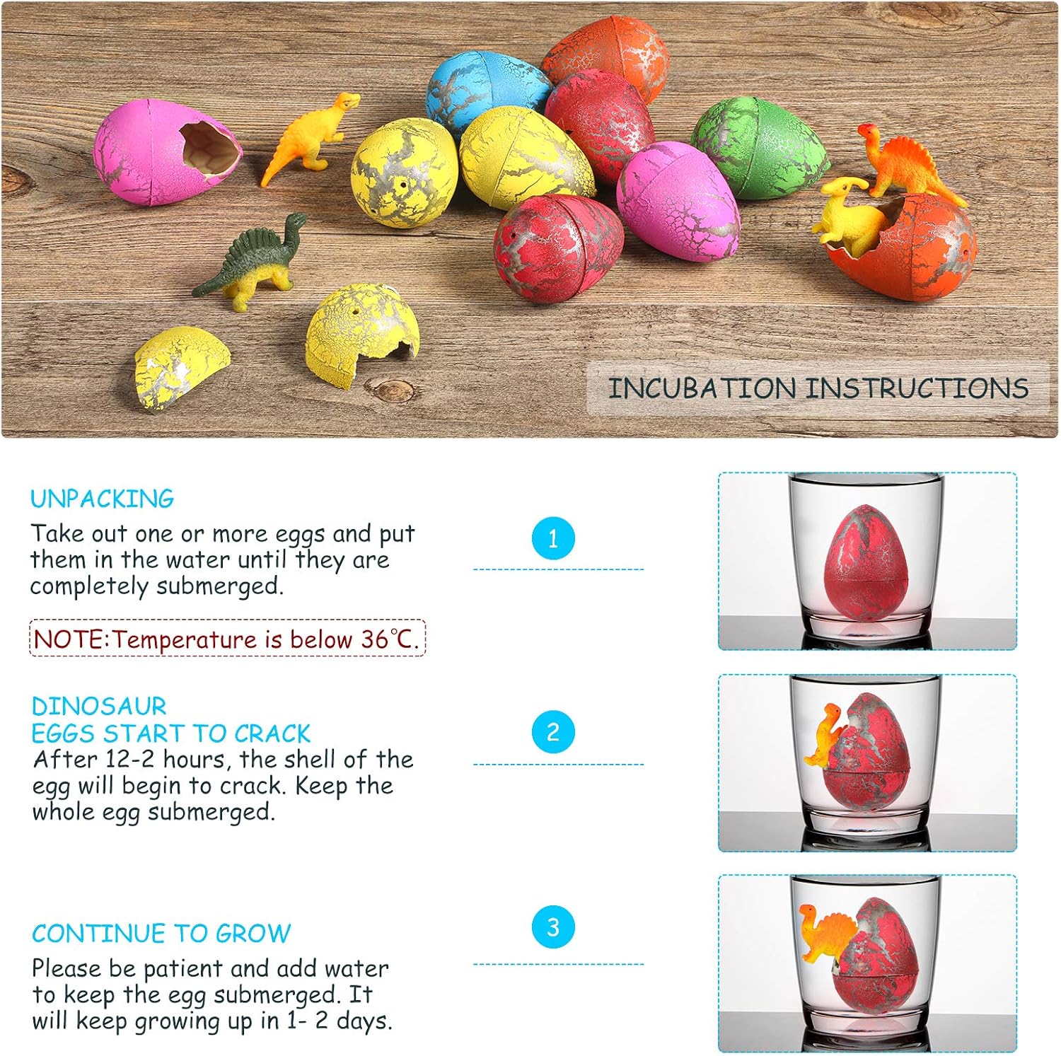 24 Pieces Large Hatching Dinosaur Eggs Toy Growing Pet Huge Dinosaur Egg in Water Easter Hunt Eggs Gifts for Boys and Girls Party Favor Supplies, Colorful Crack: Toys & Games