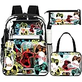 Kacctyen 3 Pcs Clear Backpack Heavy Duty Clear Stadium Bag Transparent Backpack with Lunch Bag(Black,Gamer)