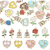 Cheriswelry 20Pcs Enamel Flower Charms Alloy Metal Dangle Pendants Cute Flower Heart Earring Charms 18-22 mm for DIY Crafts Valentines Jewelry Making Necklace Bracelet