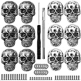 12Pcs Skull Metal Goth Studs for Leather Craft & Clothing, Gothic Conchos Rivets Spikes for DIY Jackets Belts Bags,Hardware Pins Findings(Black+Sliver)