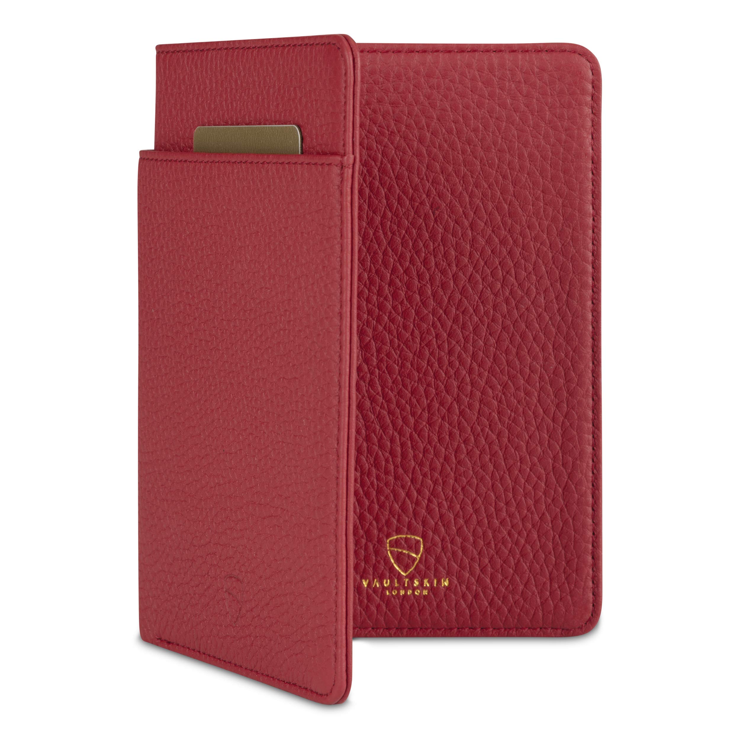 Vaultskin Kensington Passport and Vaccine Card Holder for Travel with RFID Blocking, Leather Card Case Cover for Men and Women (Matt Red)