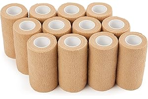 FITOP PHYTOP Self Adhesive Bandage Wrap 4 inches x 5 Yards, 12 Pack of Cohesive Tape for First Aid, Sports, Wrist and Ankle, Also for Horses & Dogs as Vet Wrap (Beige)