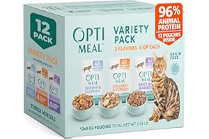 Optimeal Wet Cat Food Variety Pack - Grain Free Tender Morsels, High Protein Premium Nutrition Made with Natural European Ingredients in Savory Gravy, Adult Cat Food Wet Pouches 3oz Pouch (Pack of 12)