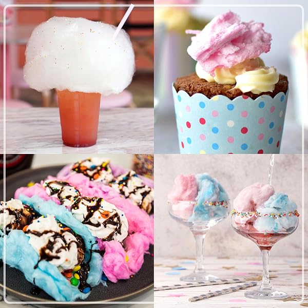NOSTALGIA COTTON CANDY VARIETY KIT – 3 FLOSSING SUGAR FLAVORS (PINK VANILLA, BLUE RASPBERRY, STRAWBERRY) – 7-OZ BOTTLES, 4 REUSABLE CONES, 10 CLEAR BAGS WITH TWIST TIES – PARTY SUPPLIES