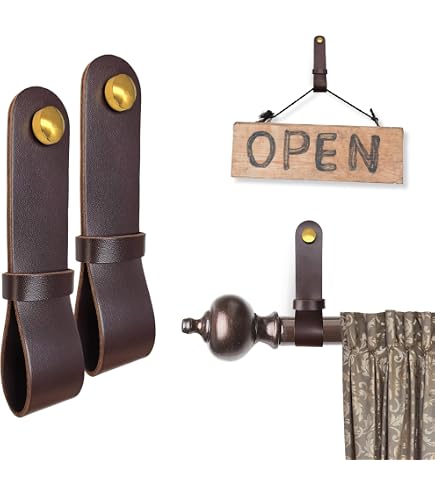 Uxcell 4-Pack Dark Brown Leather Curtain Rod Holders - Wall Hanging Straps, 1 X 4.7 Inches - View #4