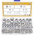 Sutemribor 304 Stainless Steel Lock Nut Assortment 180 Pieces, M3 M4 M5 M6 M8 M10 M12 Nylon Insert Locknut