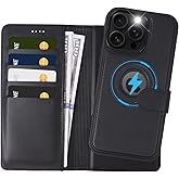 KSELF 2 in 1 PU Leather for iPhone 16 Pro Max Case, Detachable Wallet Case with Card Holder, Removable Flip Folio Cover with RFID Blocking, Stand Shockproof Phone Cover(Compatible with MagSafe) Black