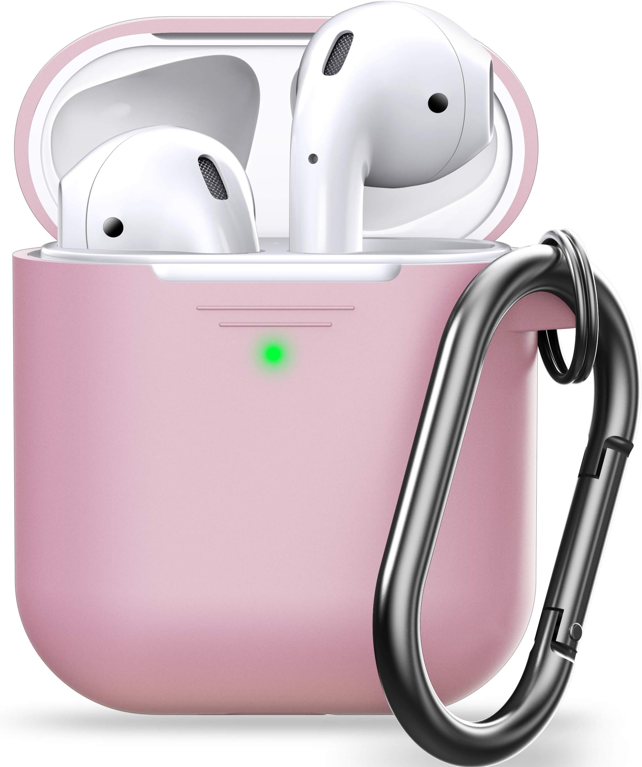 KeyBudz Elevate Series AirPods Case [Front LED Visible] Keychain Protective Silicone Cover Compatible with AirPods Case 1 & 2 (with Carabiner, Blush Pink)