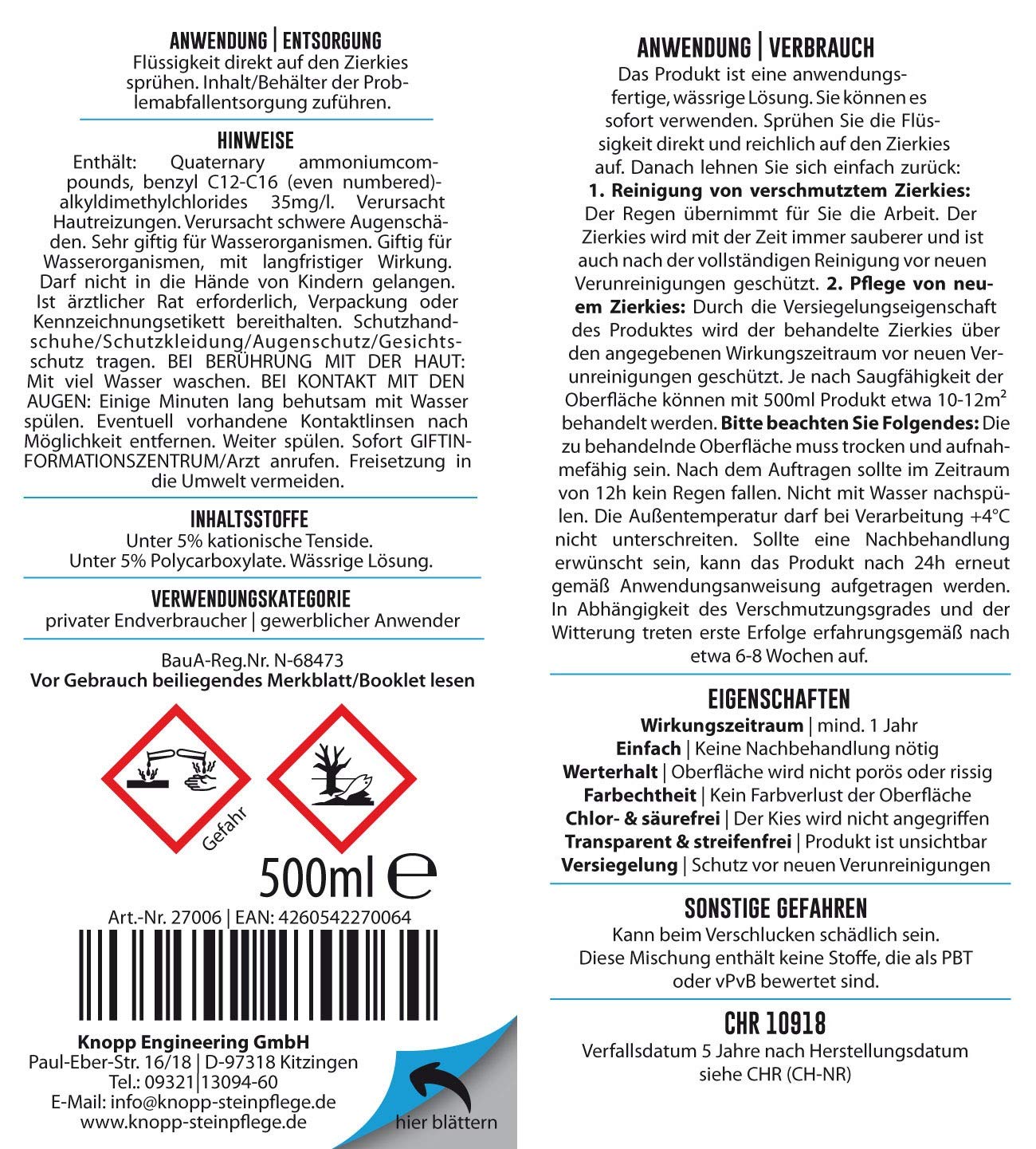 KNOPP Zierkies, Zierkiesreiniger + Versiegelung, Flechtenentferner, Grünbelagentferner, gebrauchsfertig, 500ml Sprüher 2