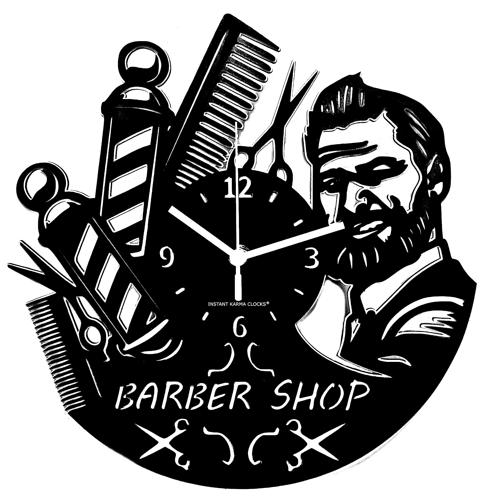 Instant Karma Clocks | Barber Shop Wall Clock - Tools Design – Silent No-Ticking | Perfect for Hairdresser Beard Salon Beauty – Unique Decoration