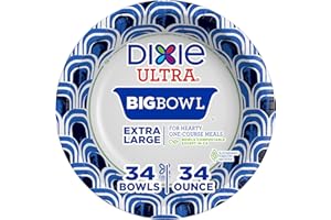 Dixie Ultra Extra Large Paper Bowls, 34 oz, 34 Count, Compostable, Microwave Safe, Disposable Bowls for Heavy Meals, Soups, Stews, and Everyday Use