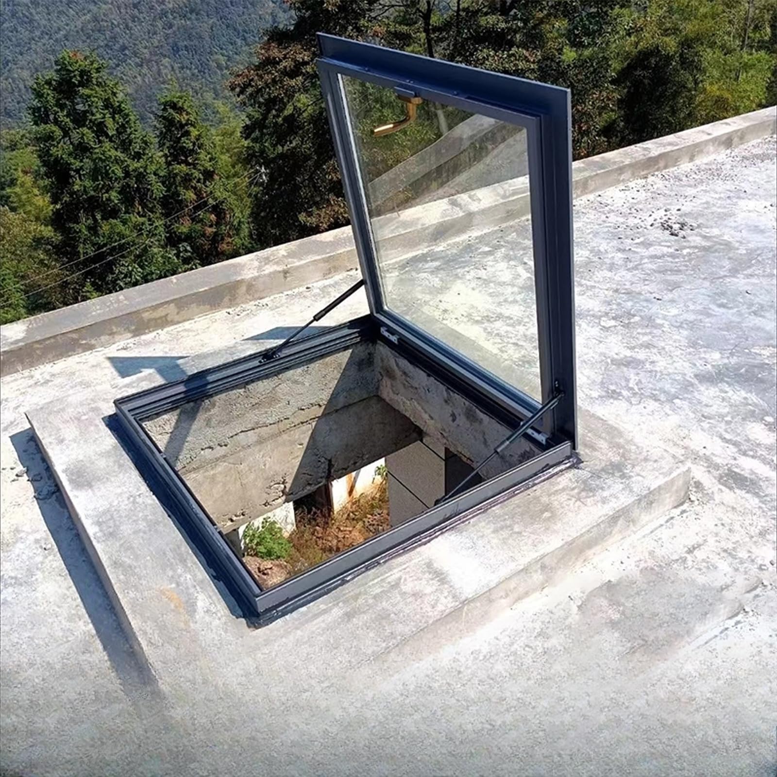 Photo 1 of Skylight Roof Window, Tempered Glass Security Roof Hatch Cover, Flush Mount Roof Access Hatch, Attic Viewing Venting Door, Basement Lighting Well Window for Sun Room Garage (35.4 * 35.4in)