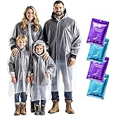 ZENO Disposable Rain Poncho Waterproof Family Pack - Rain Coat with Hood, Pack of 4 - For Adults & Kids, Women, Men, Girls &