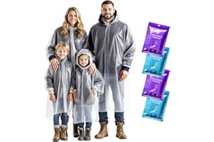 ZENO Disposable Rain Ponchos for Adults & Kids - Rain Poncho Family pack - Clear, Compact, Breathable, Emergency Ponchos with Hood - Travel Rain Poncho Hiking, Camping