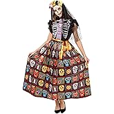 Funnlot Day of The Dead Costumes Women Skull Dress Skeleton Costume for Women Halloween Dress up with Face Tattoos