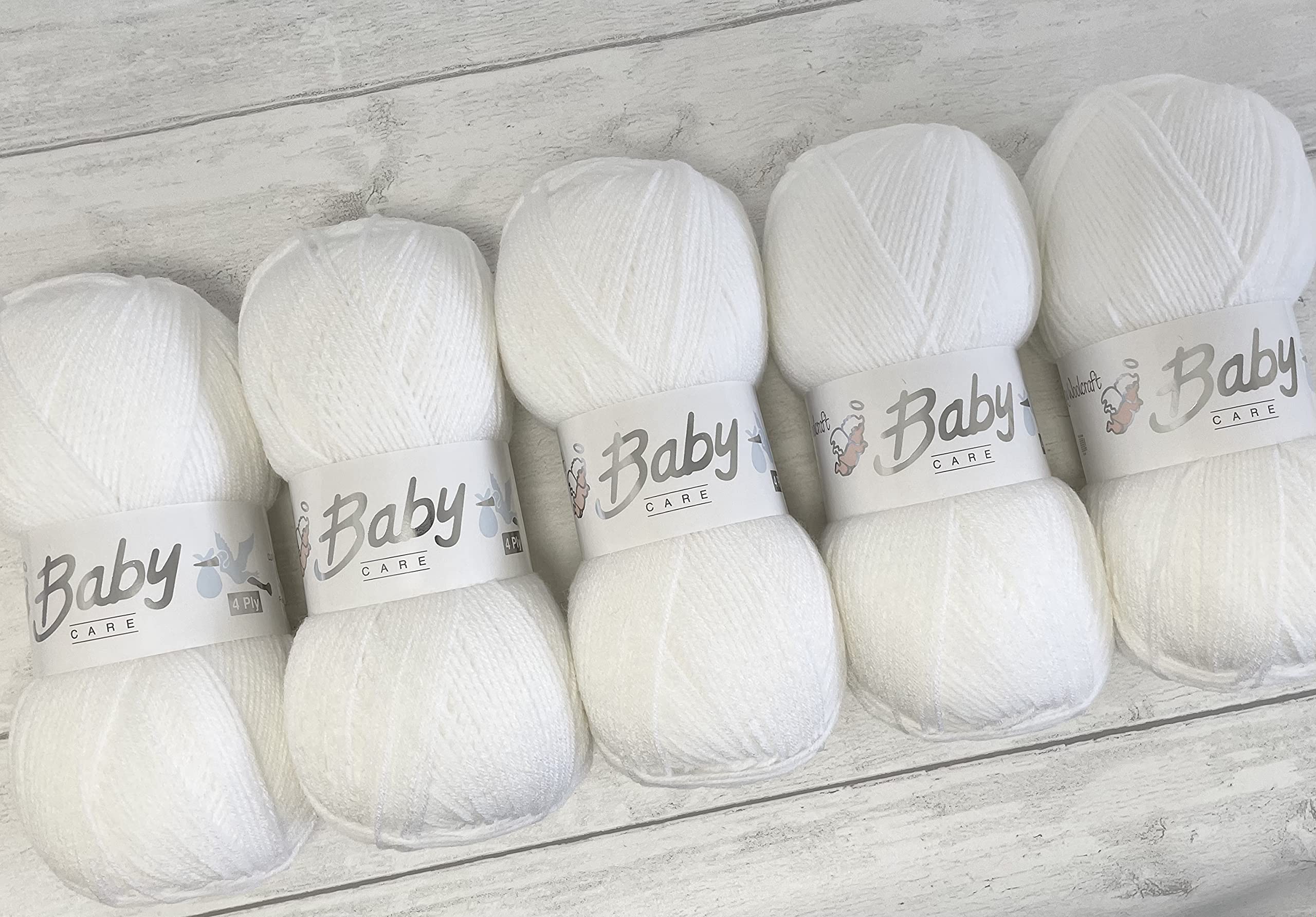 5 x 100g Woolcraft Babycare 4Ply Baby Wool (White 700)