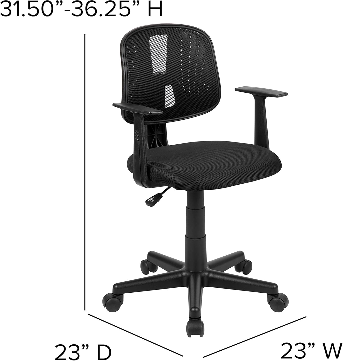 Flash Fundamentals Mid-Back Black Mesh Swivel Task Office Chair with Pivot Back and Arms: Furniture & Decor